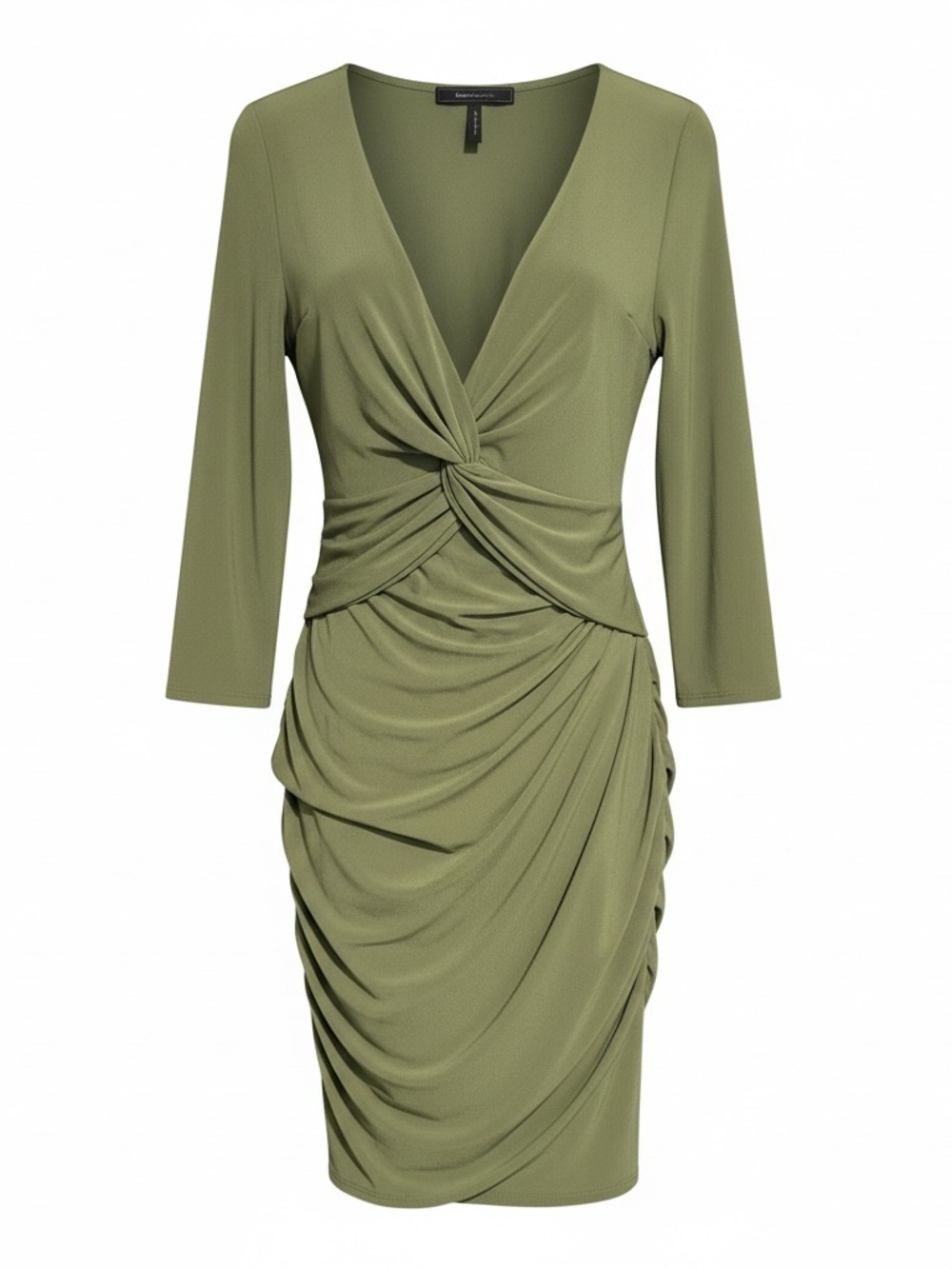 BCBGMaxAzria Olive Green Knot-Front Ruched Sheath Dress